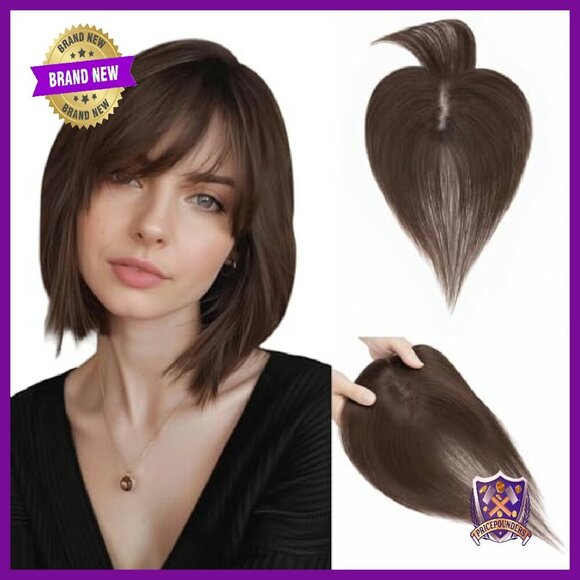 Human Hair Topper with Bangs, 3.15x4.33 Silk Base, 360° Coverage main image 7